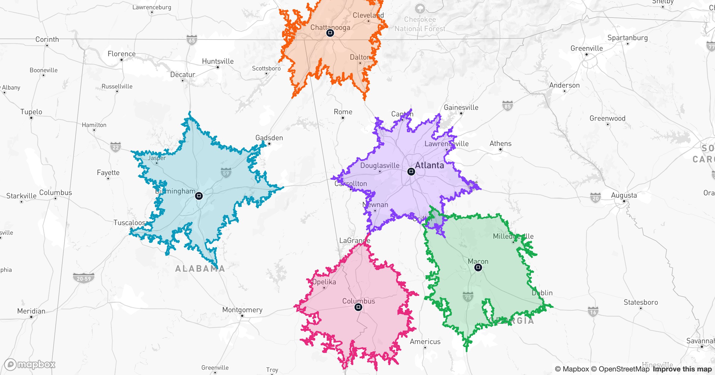 The same drive-time coverage across Georgia