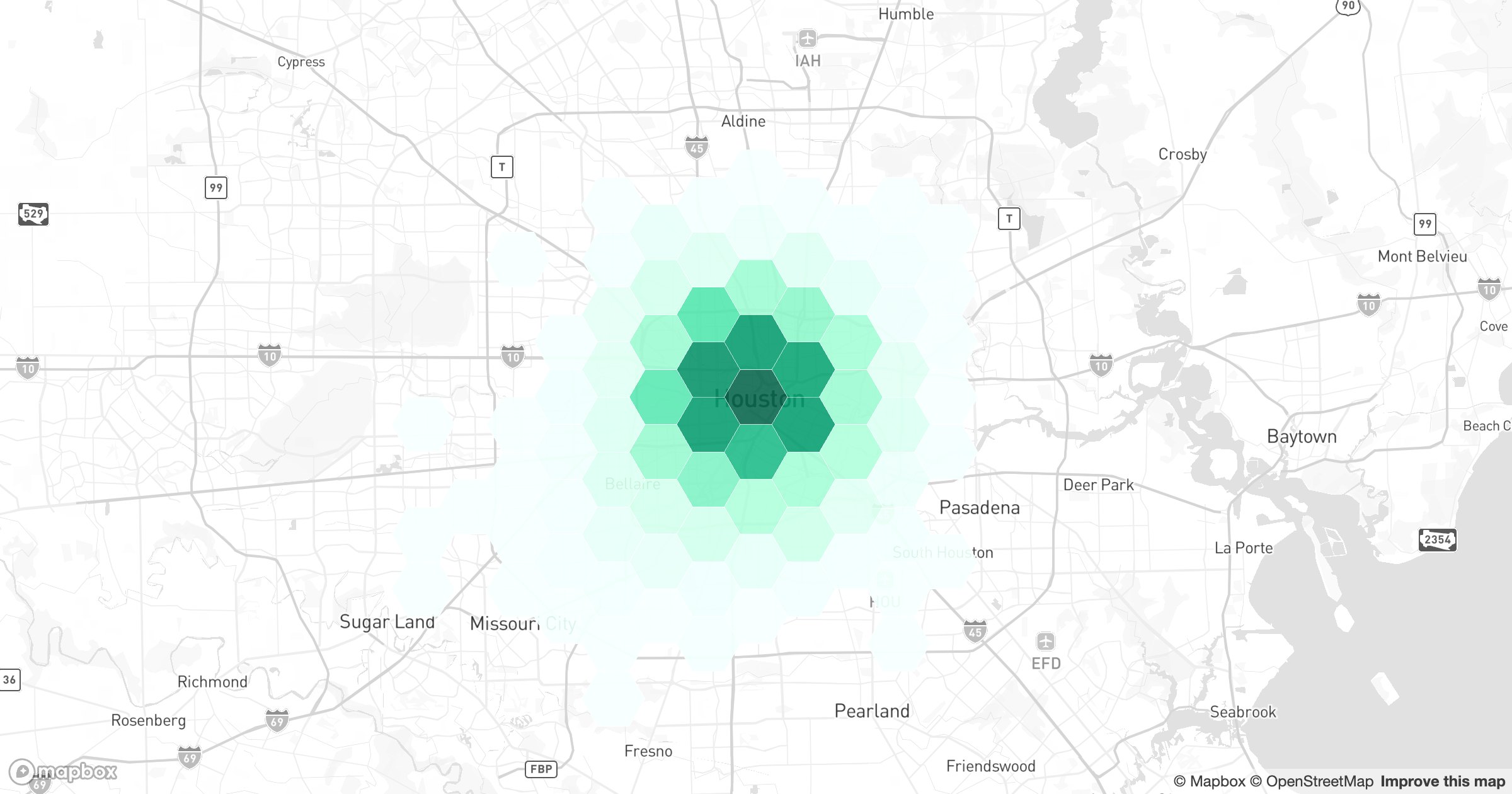 The same hexbins over Houston