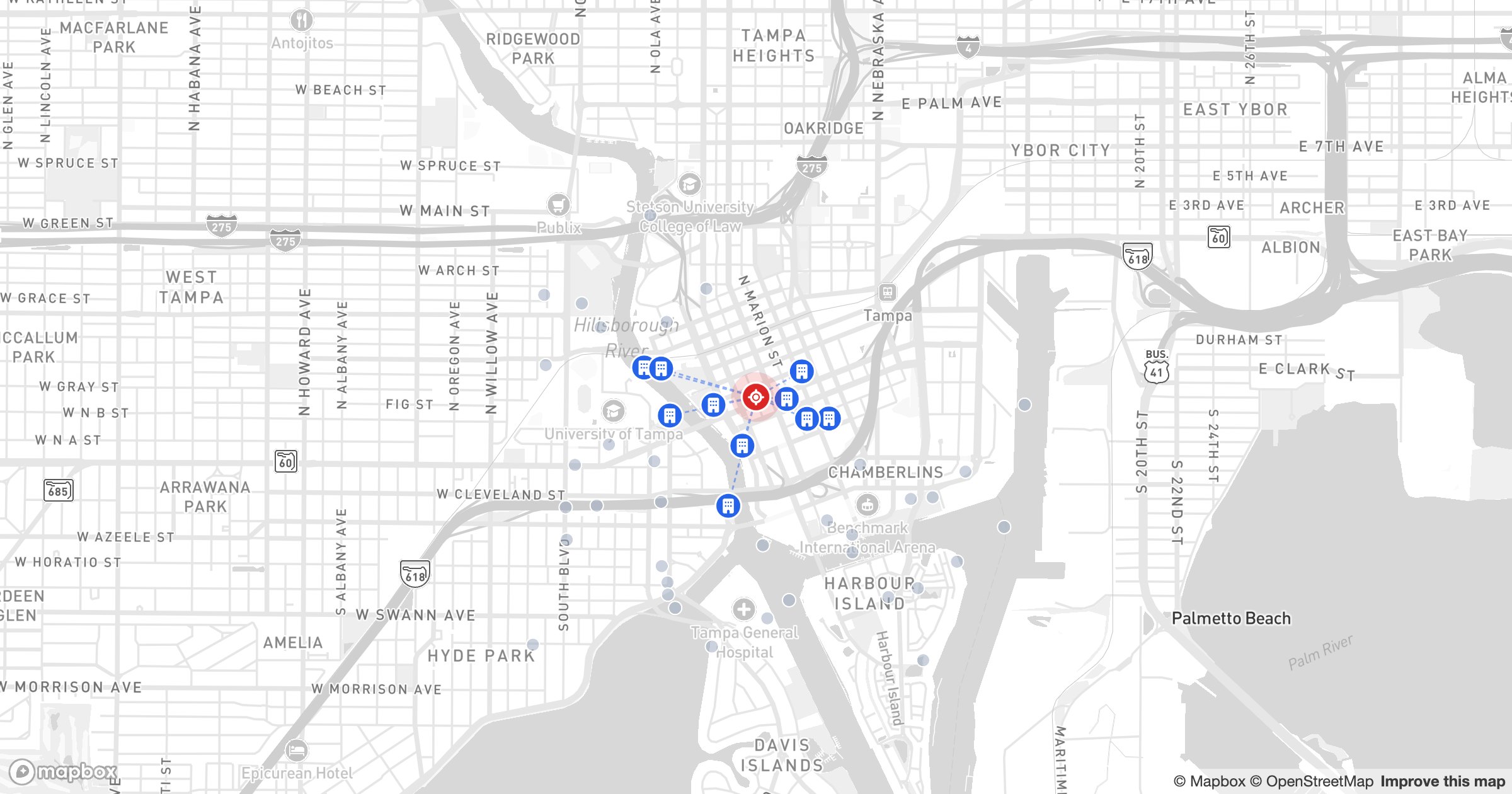 The ten nearest records to a point in Tampa