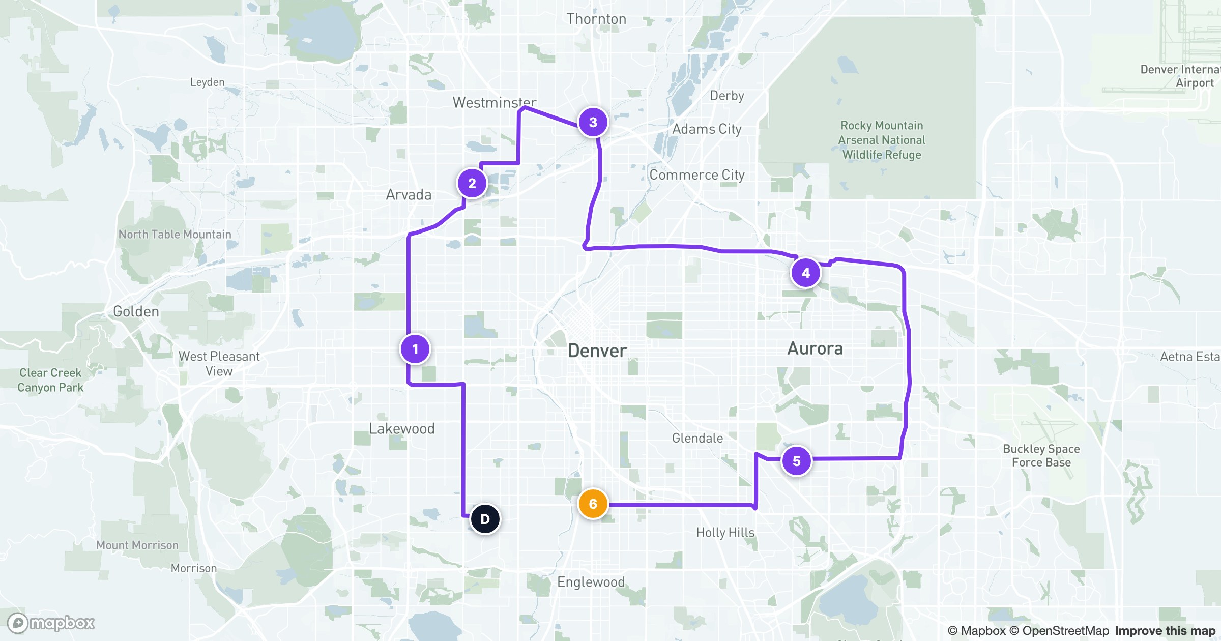 The same route styling planned across a different city