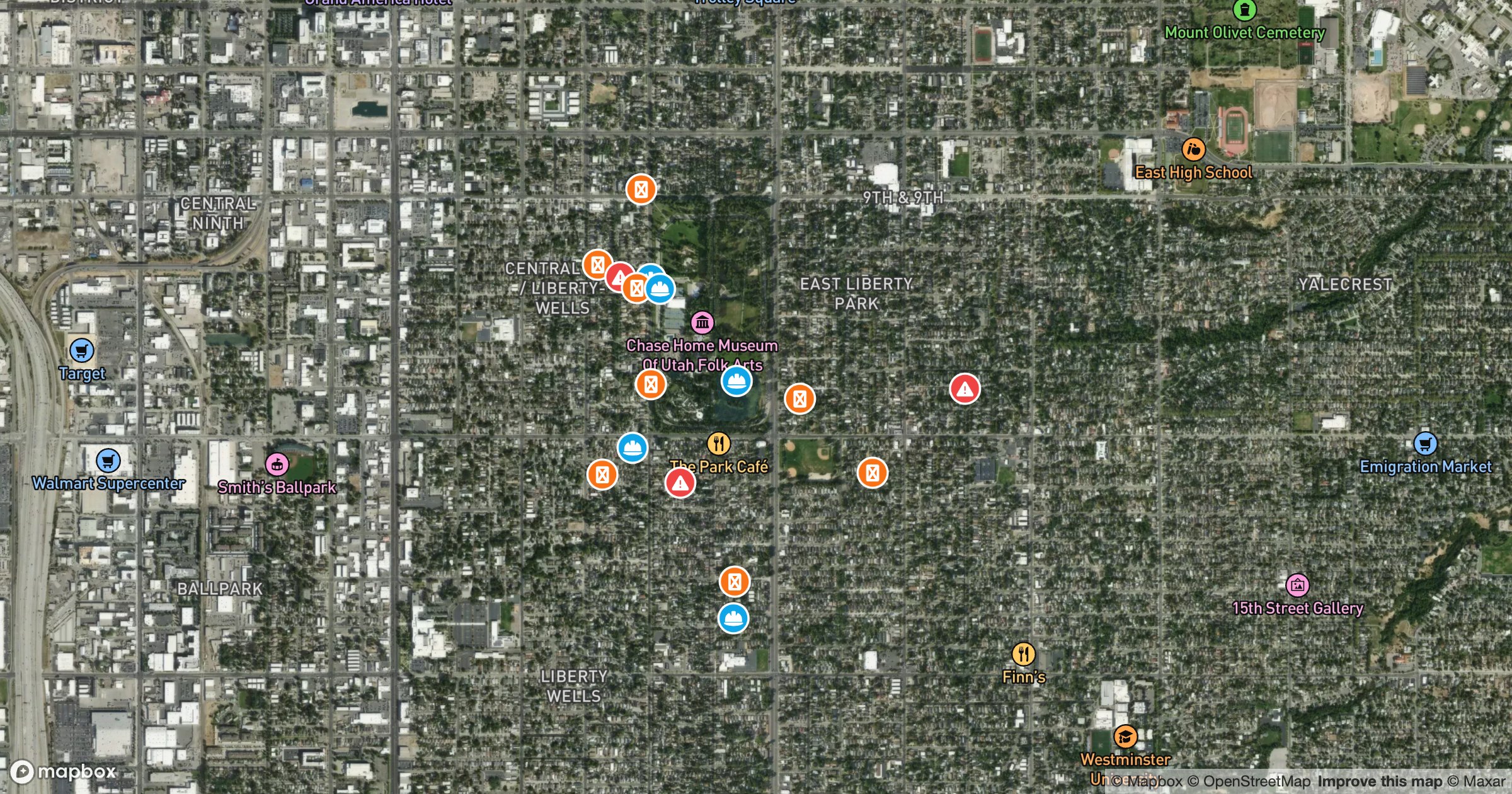 The same sites on satellite imagery over Salt Lake City