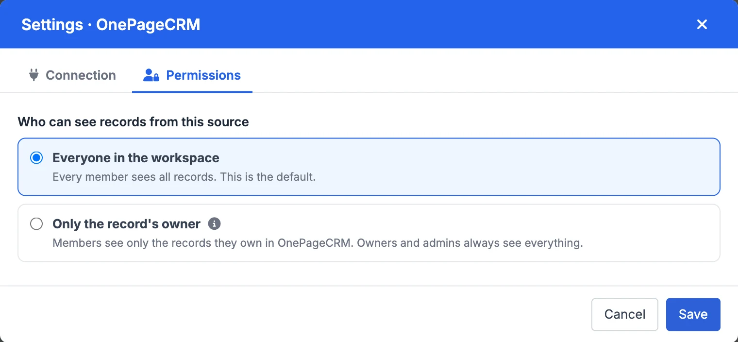 The Permissions tab, on its default setting