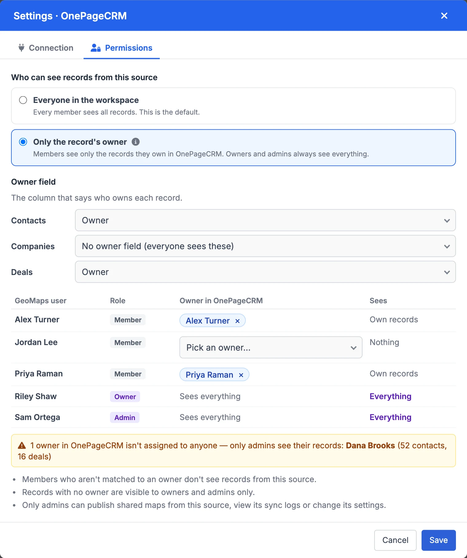 Pick an owner for a person; unassigned owners are flagged
