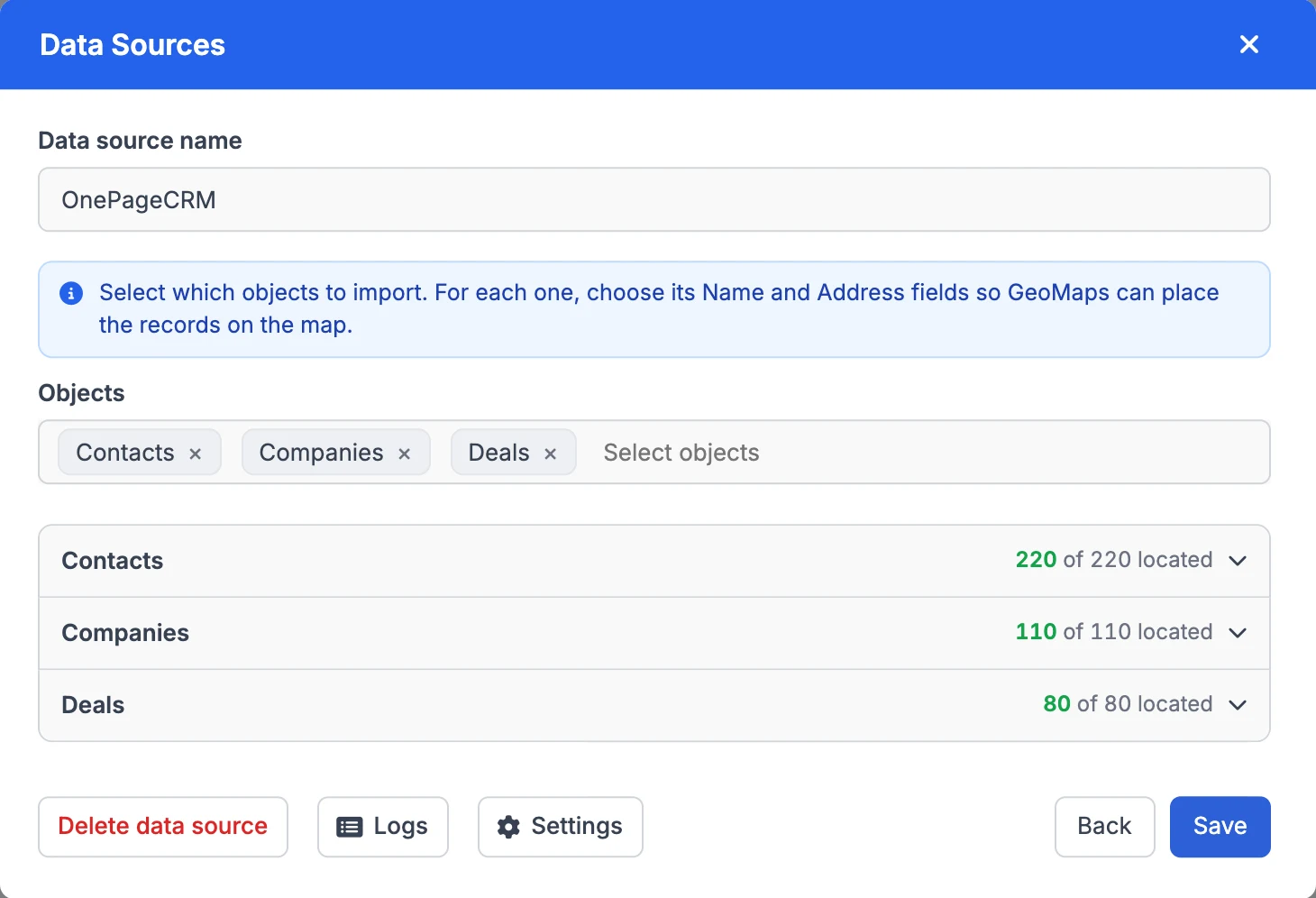 Click Settings on the data source