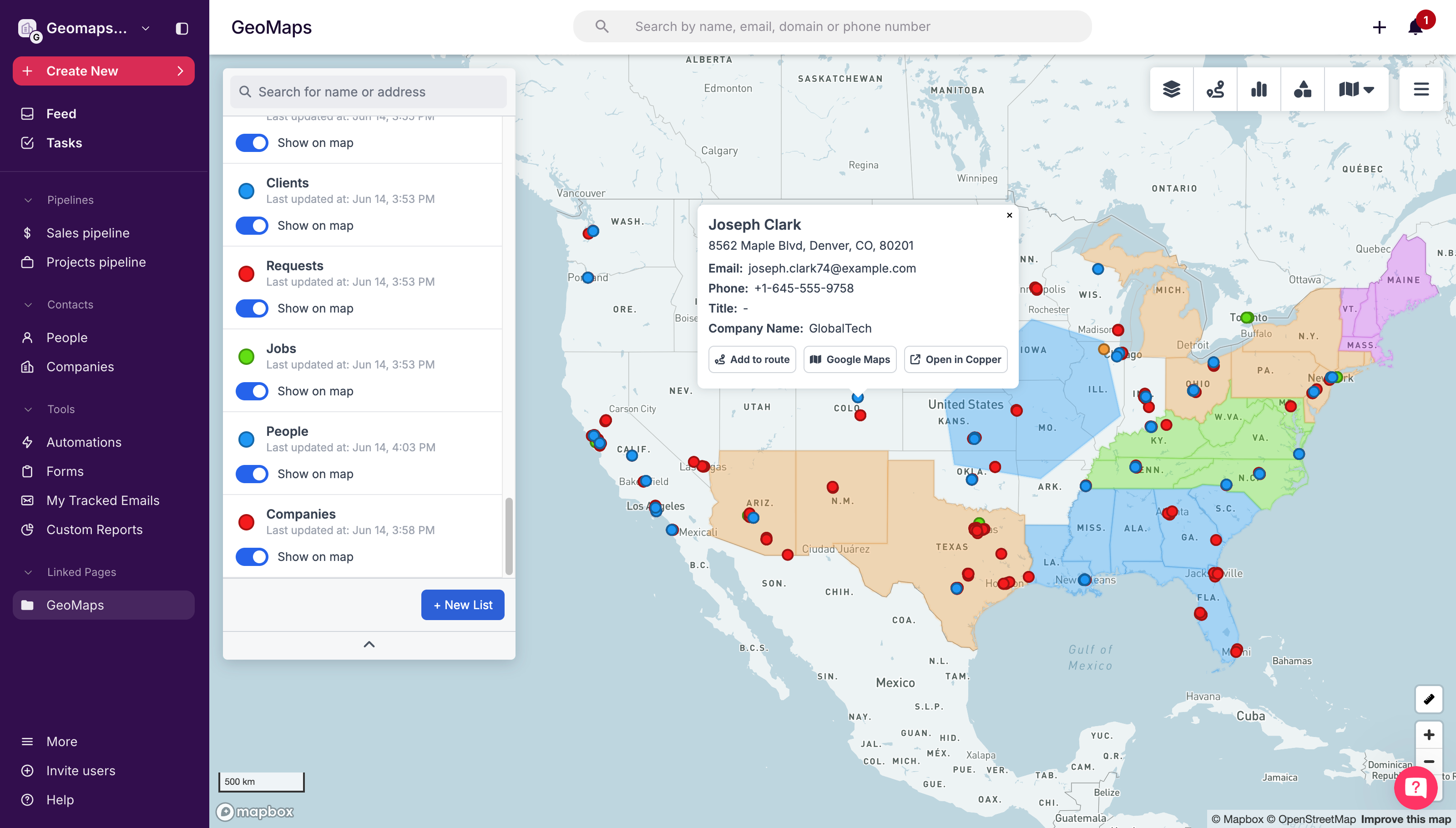 Copper data plotted on a GeoMaps map