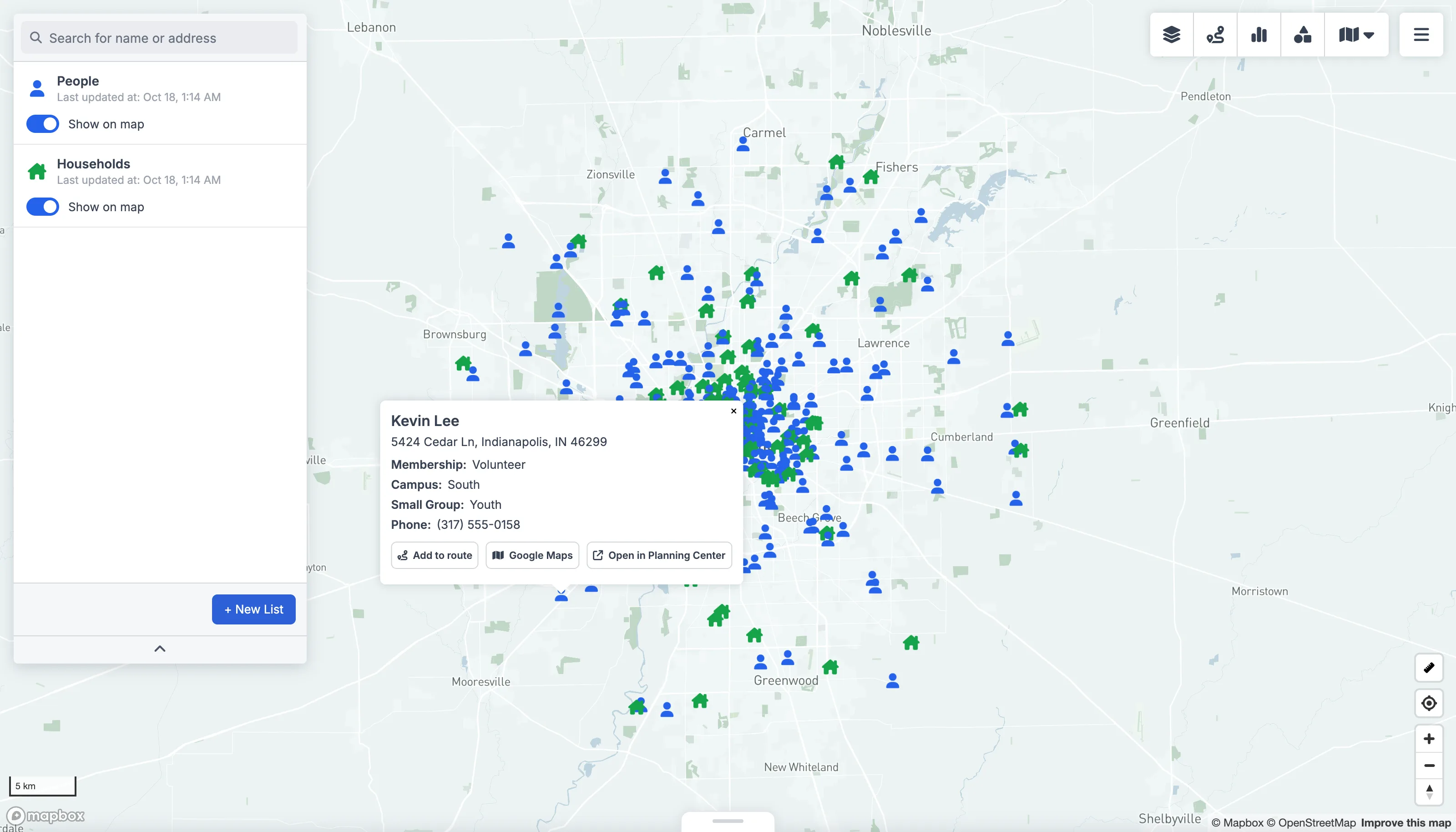 Planning Center data plotted on a GeoMaps map