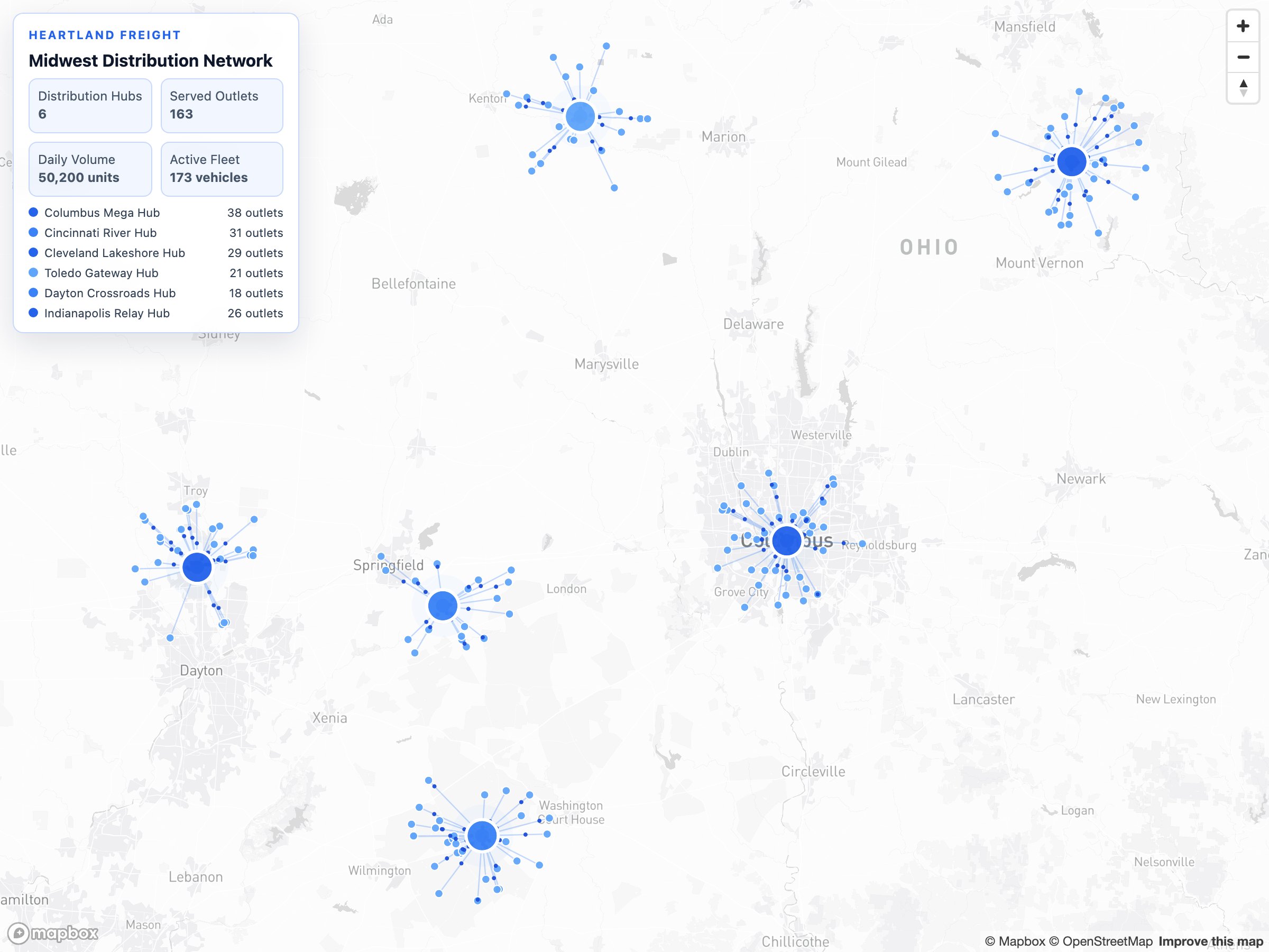 Midwest Distribution Network — a map built with GeoMaps