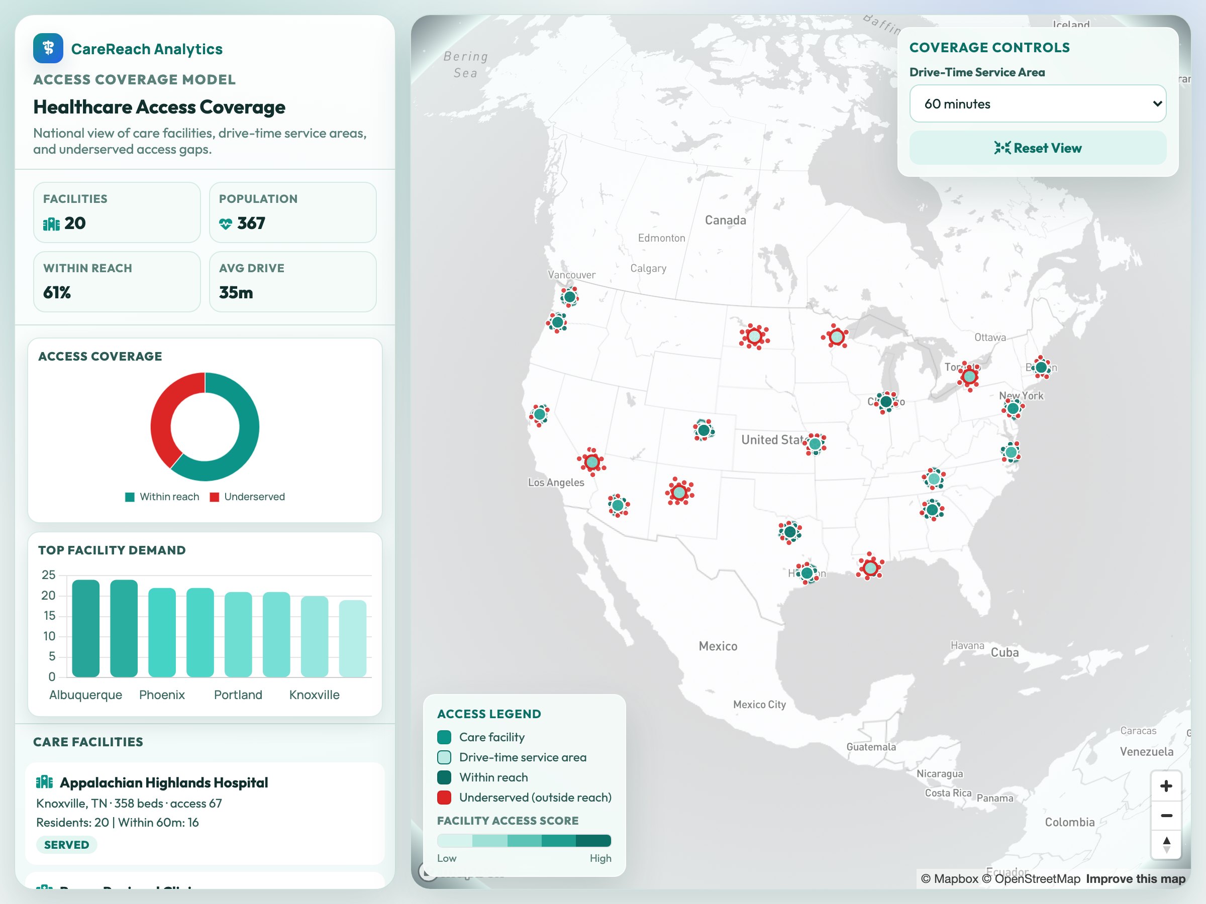 Healthcare Access Coverage — a map built with GeoMaps
