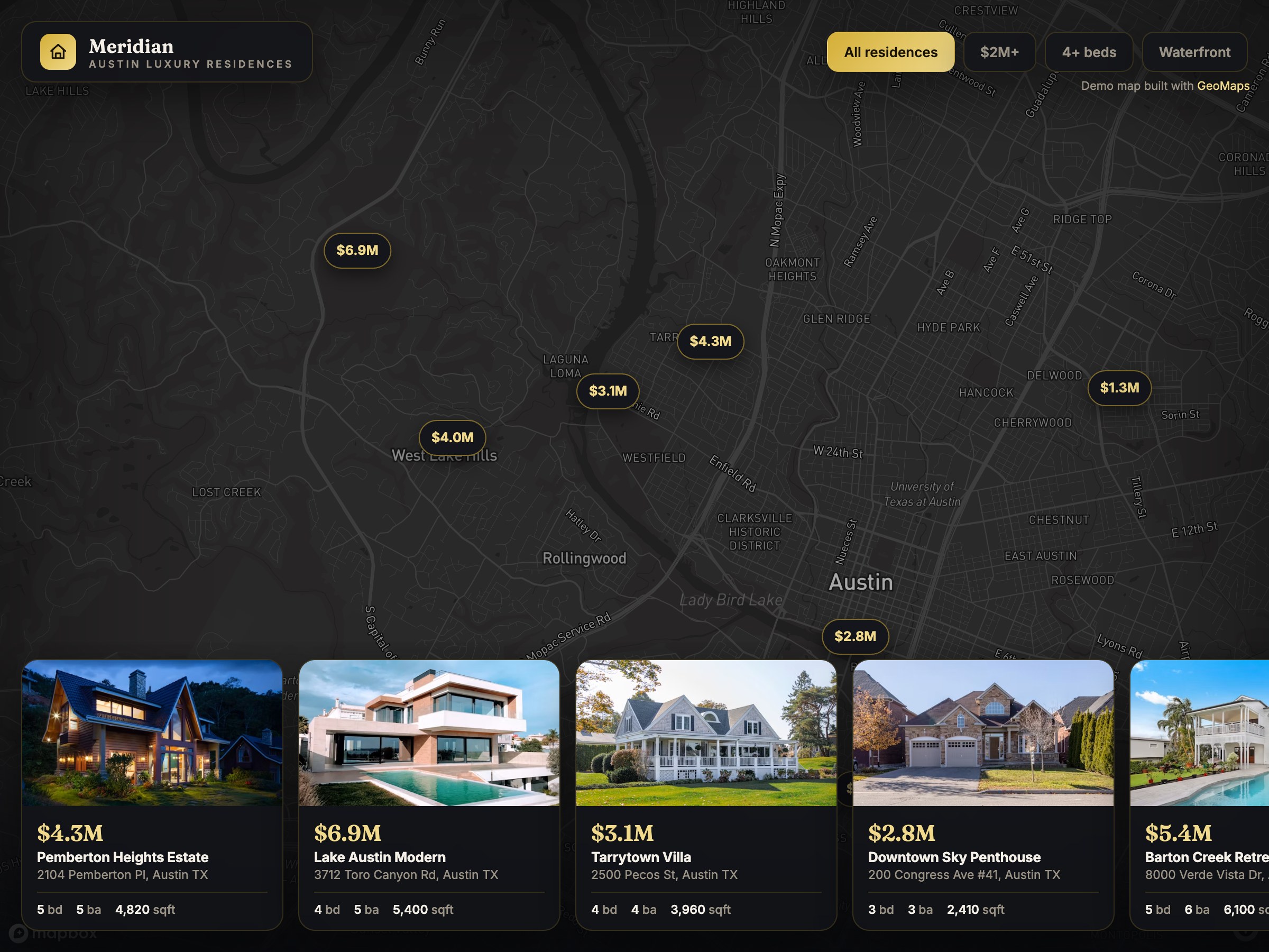Austin Luxury Listings — a map built with GeoMaps