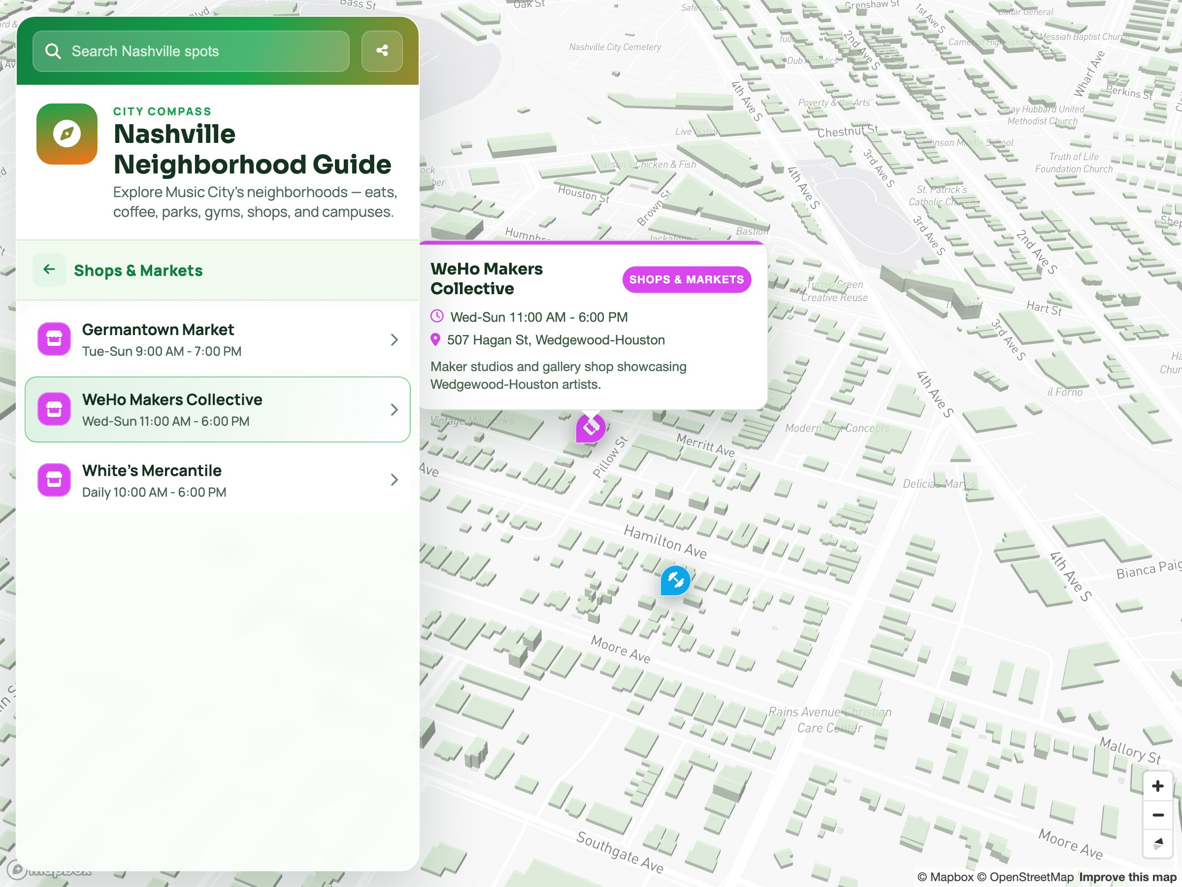 Nashville Neighborhood Guide — a map built with GeoMaps