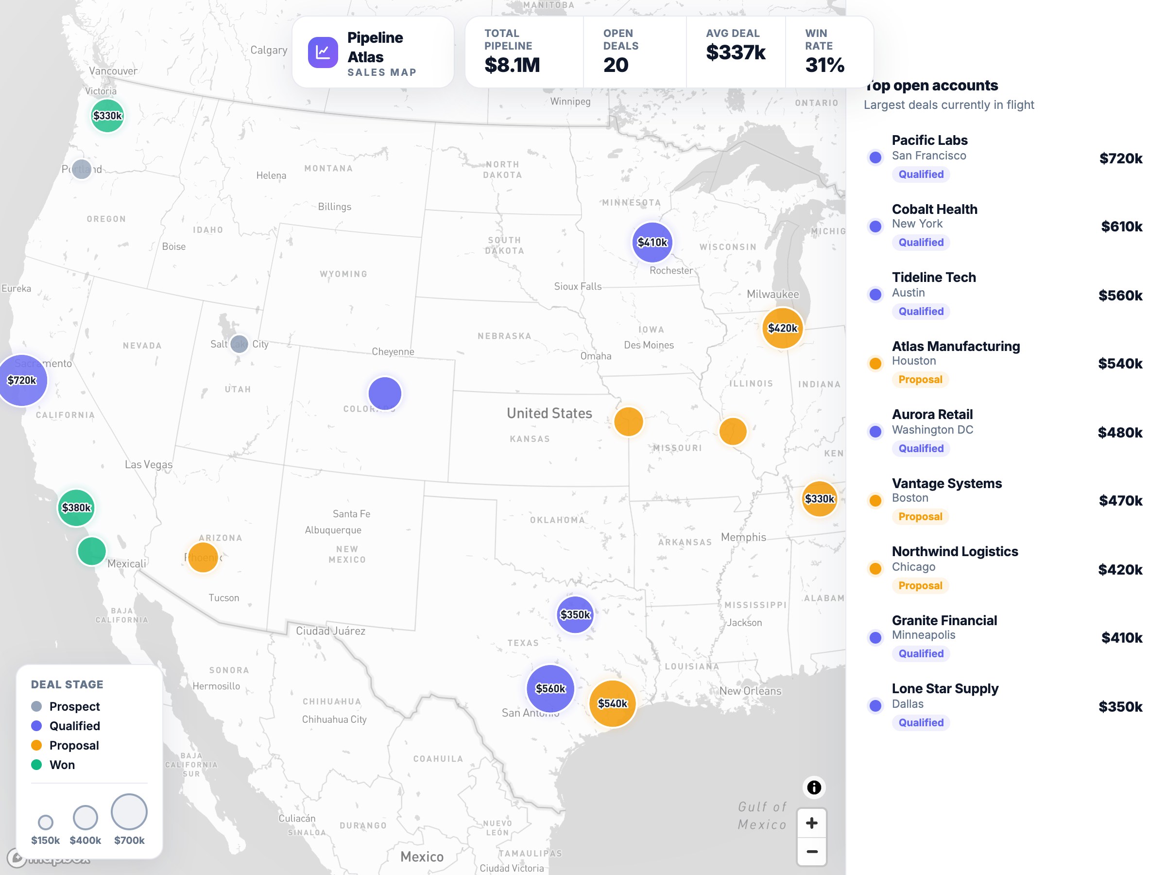 Sales Pipeline Map — a map built with GeoMaps
