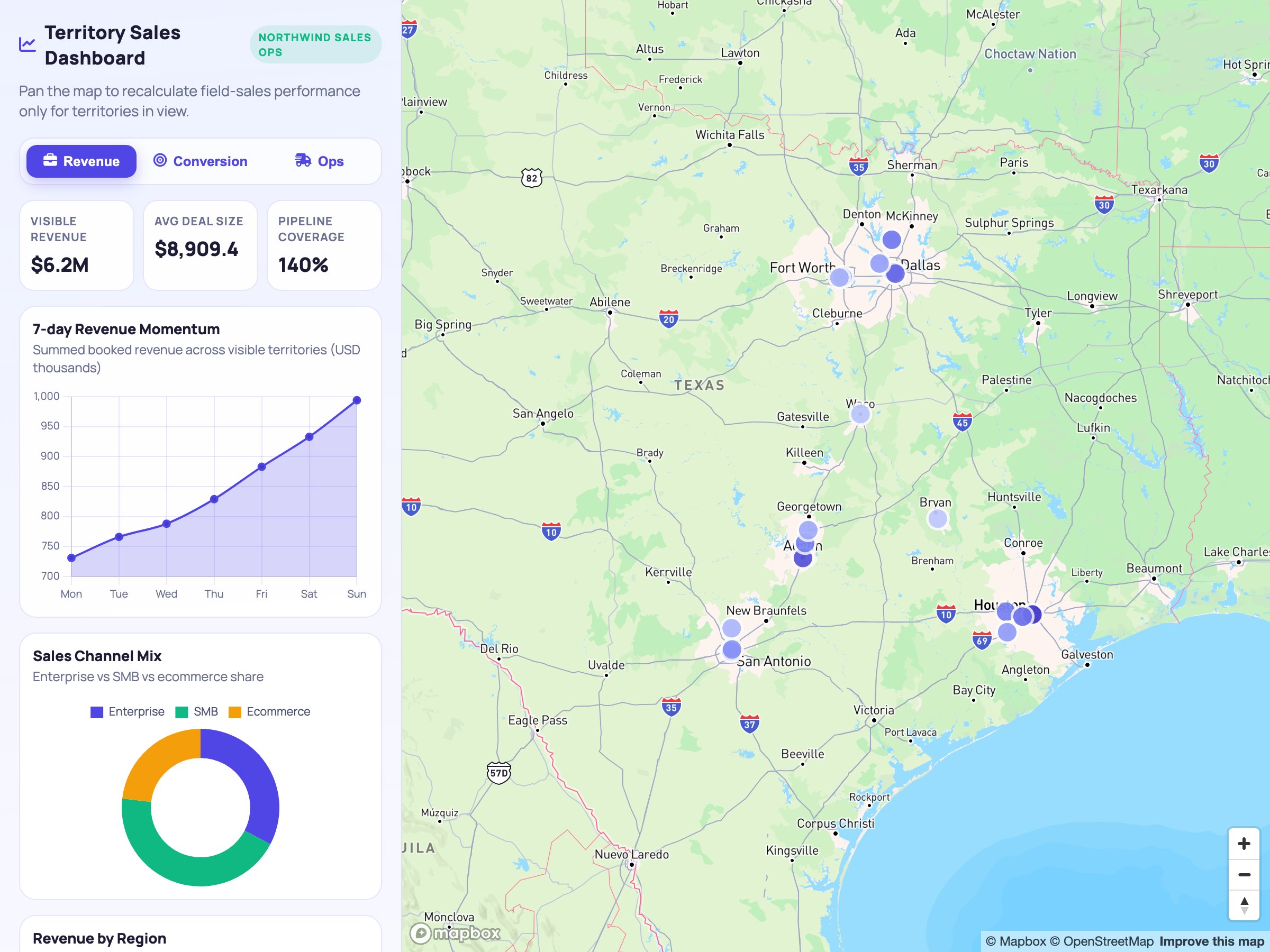 Territory Sales Dashboard — a map built with GeoMaps