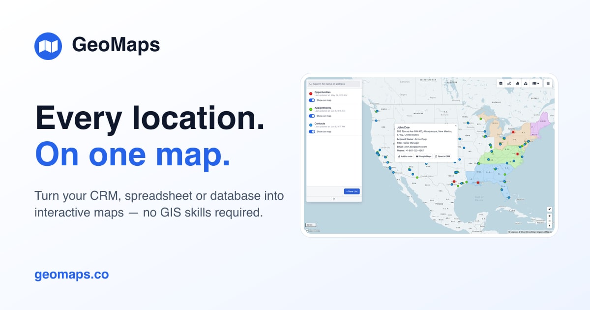 GeoMaps — Turn spreadsheets and CRM data into maps
